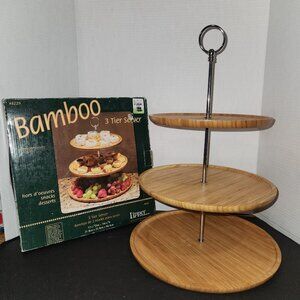 Lipper International Inc. Bamboo 3-Tier Server Tray Hors d’oeuvre Cake Cupcake